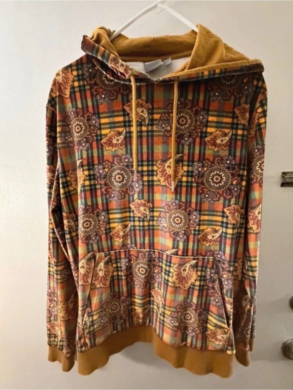 ASOS Mustard Plaid Paisley Crewneck Sweatshirt